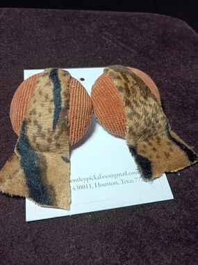 Women's Orange and Brown Mixed-Texture Drop Earrings